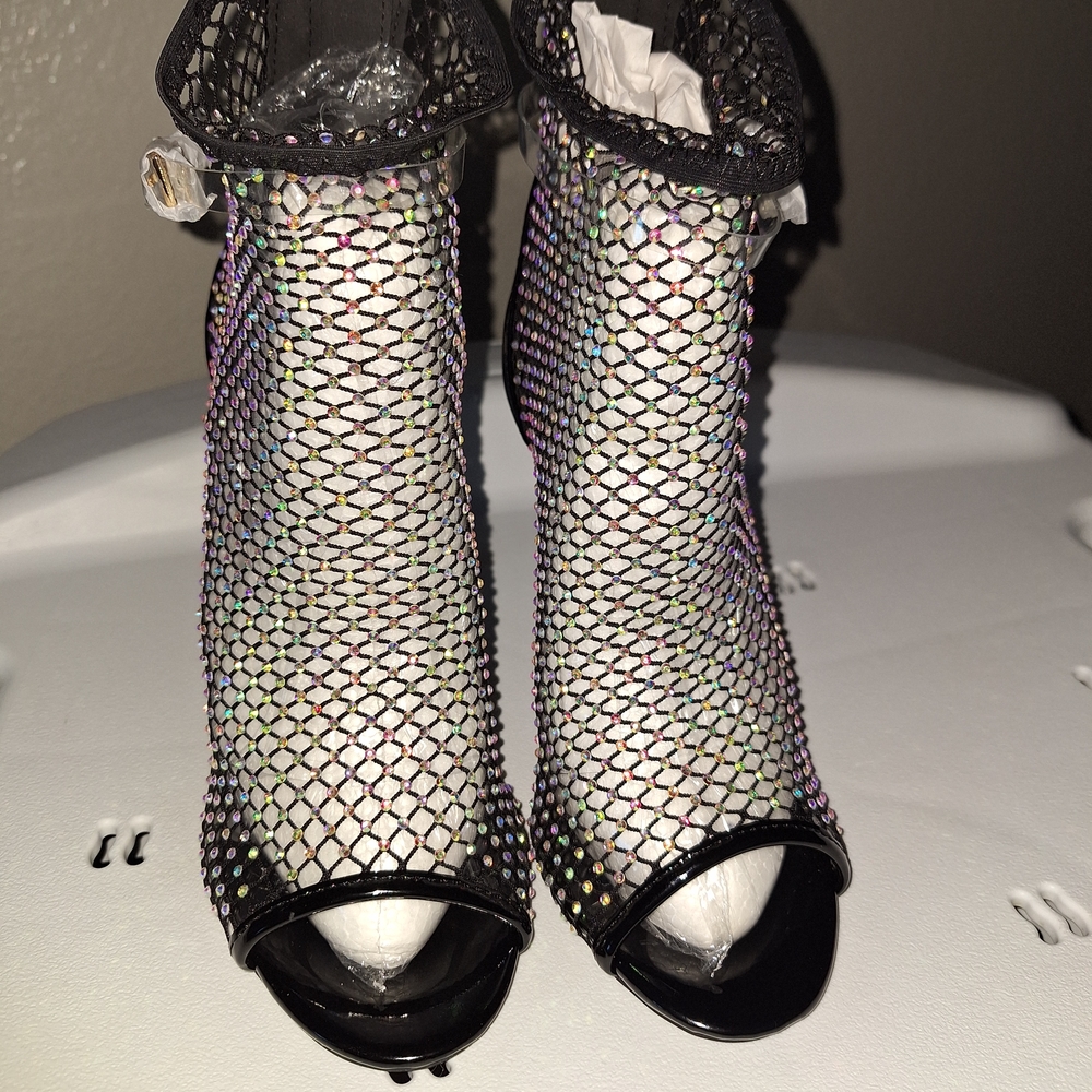 Elegant Black Mesh Peep-Toe Women's Shoes